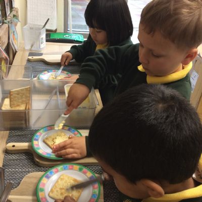 Enjoying a self made snack from our snack station 