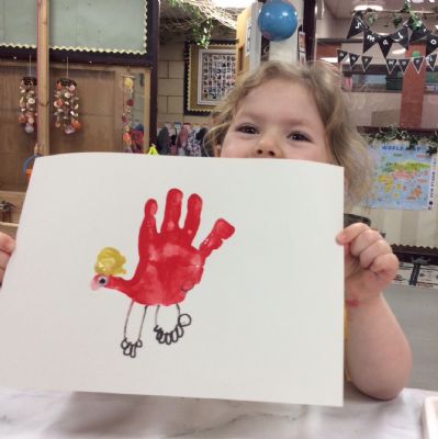 Creating a handprint Little Red Hen 