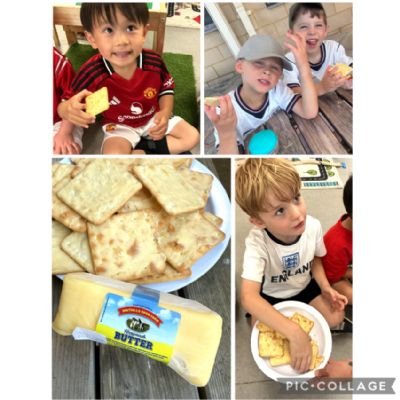 EYFS - Enjoying a tasty snack with the butter bought on our trip to Smithills Farm 